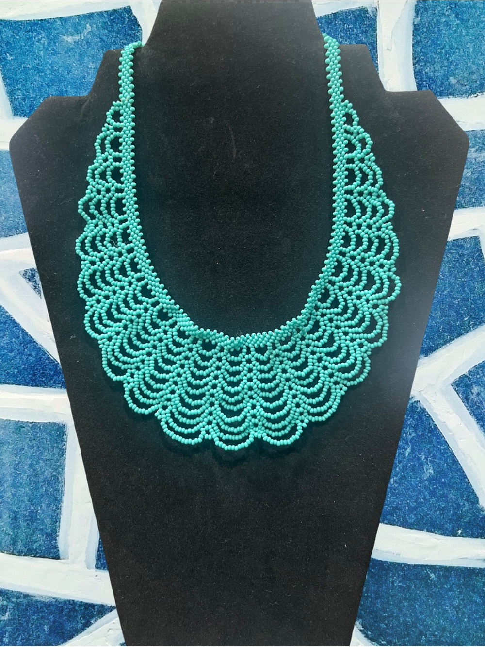 Beach Waves Handcrafted Turquoise Blue Glass Beaded Statement Necklace